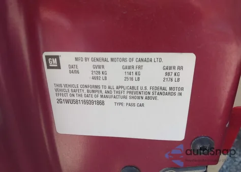 2006 Chevrolet Impala Ltz z USA, uszkodzony, nr VIN 2G1WU581169391868